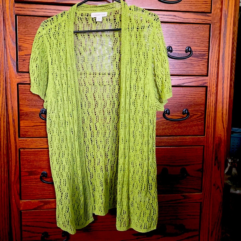 Coldwater Creek crochet cardigan pxl willow green